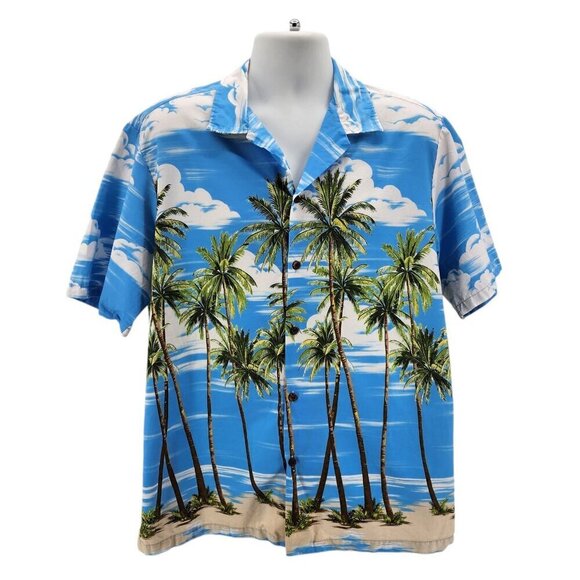 Vintage Hawaiian Reserve Collection Palm Tree Ocean Clouds Hawaiian Shirt XL - Picture 1 of 7